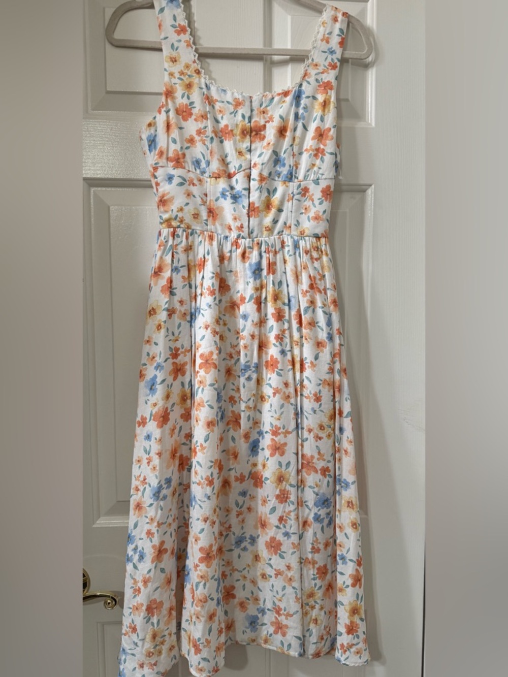 Basil & Lola Floral Midi Sundress  — Orange & Blue Flower Print *NWT